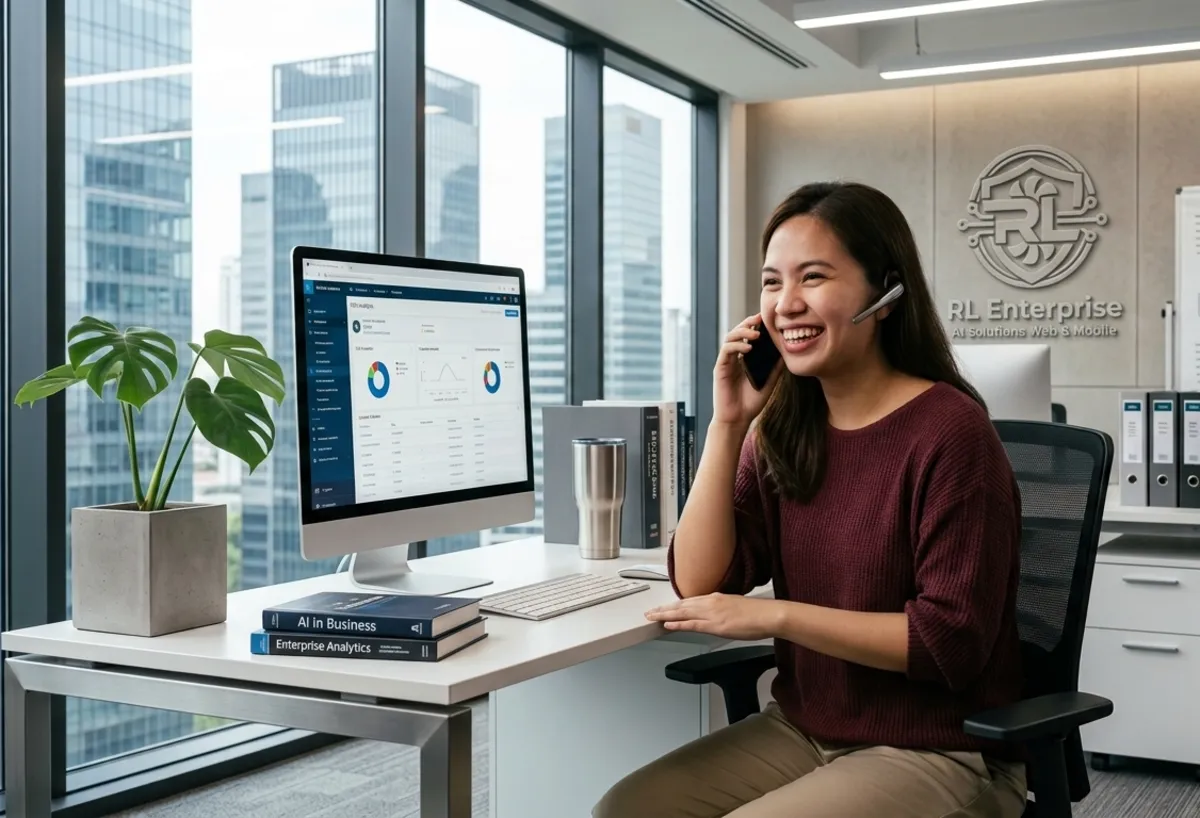 An RL Enterprise team member taking a customer call at a desk
